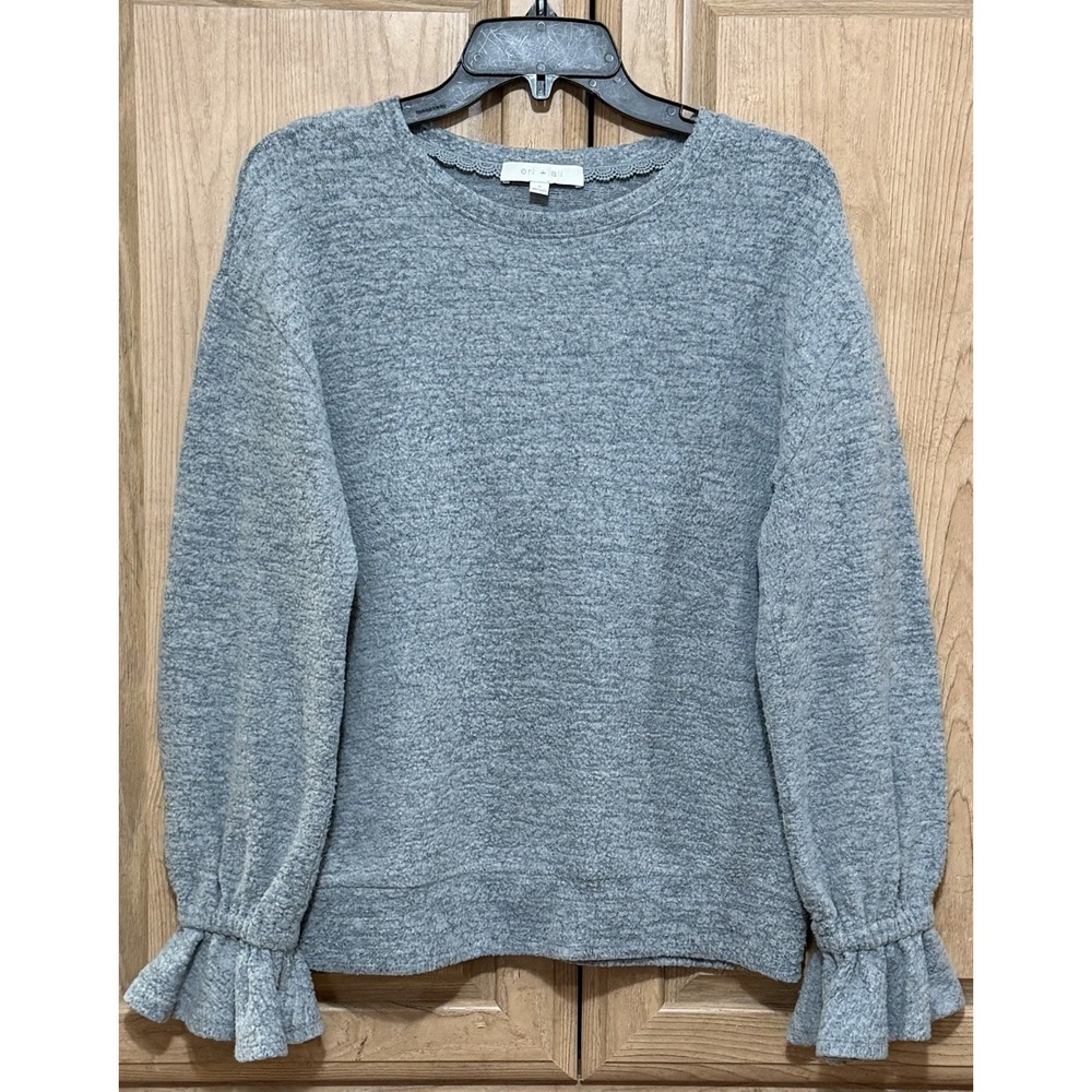 Anthropologie Eri + Ali Gray Hacci Lounge Long Sleeves Top Size S Bell Sleeve